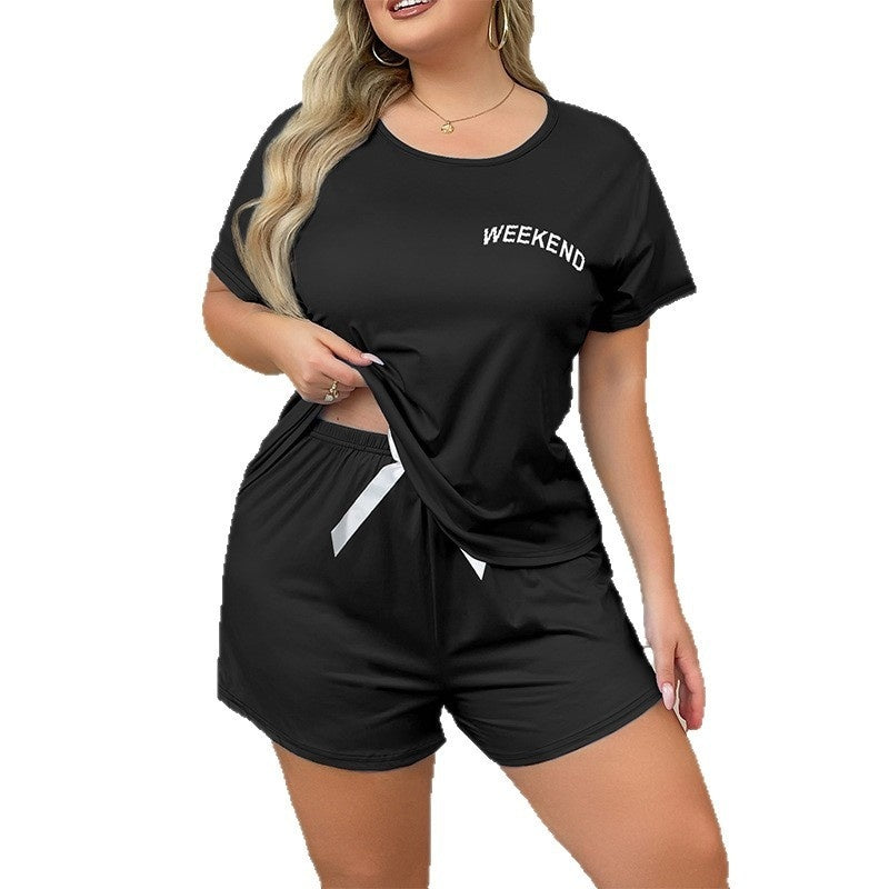 Schwarzes Milk-Silk-Homewear-Set für junge Frauen (Shorts & 3/4-Arm-Top)