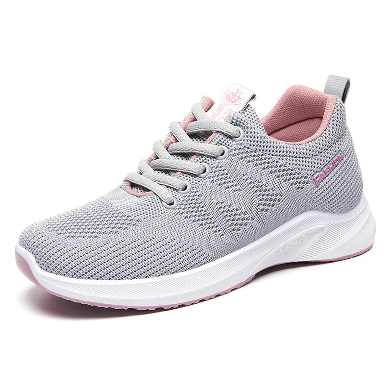 Atmungsaktive Fly Laufschuhe aus gewebtem Mesh, flache Sneaker mit weicher Sohle für Damen