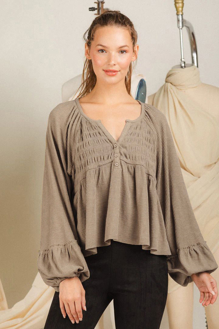 Elegante Damenbluse mit Ballonärmeln – Pullover-Bluse aus Polyester, Normal-Länge ca. 50 cm, Größen S–XL