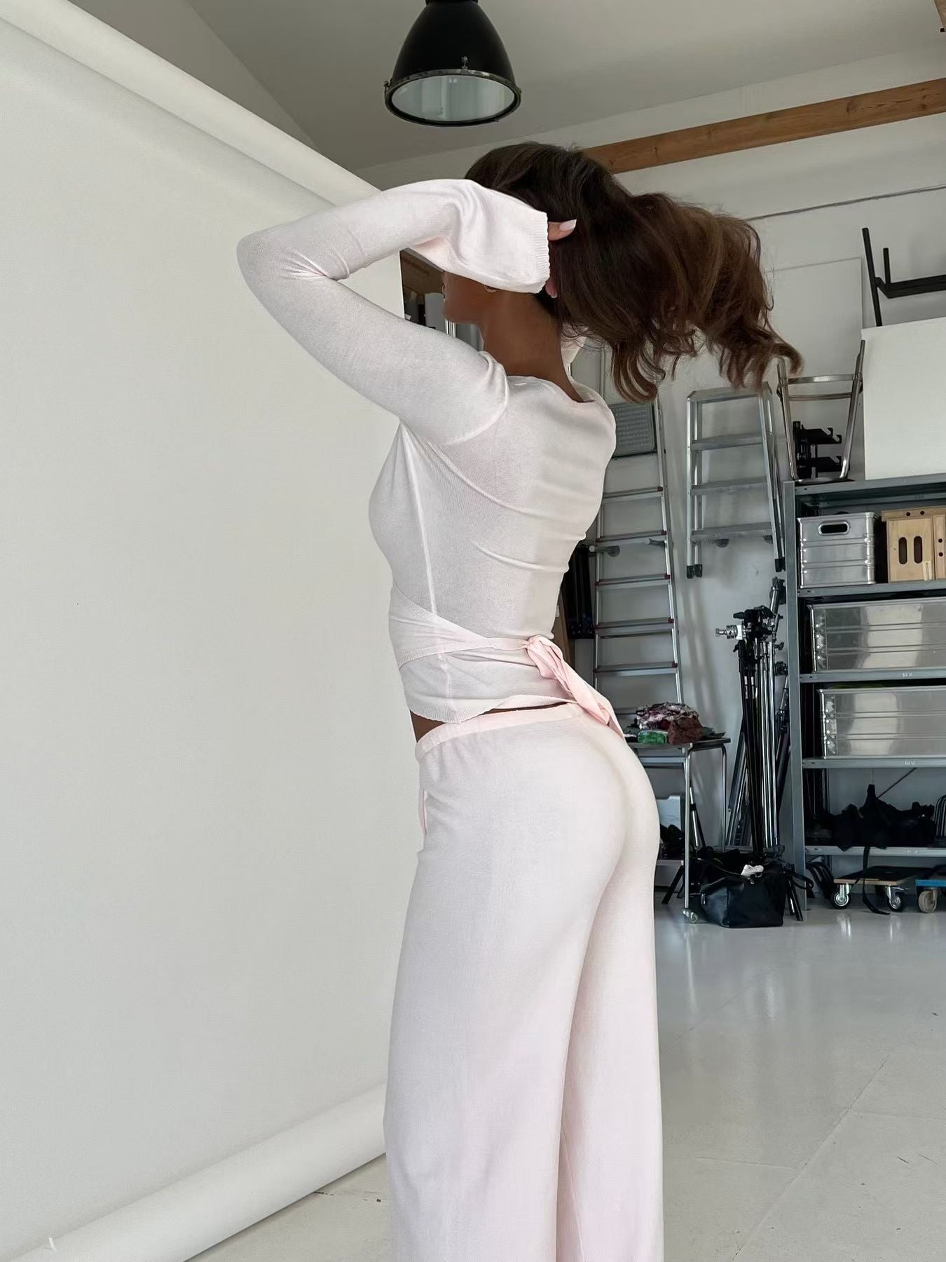 Damen Baumwoll-Zweiteiler im Street-Style mit Schnürdetails, S–L