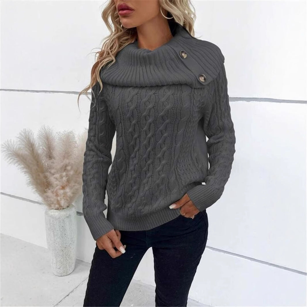 Damen-Stricksweater mit Zopfmuster – Einfarbiger Pullover im europäischen & amerikanischen Stil, S–XL