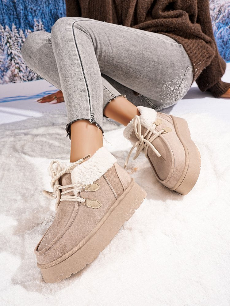 Winterstiefel mit dicker Sohle, fleecegefüttert, Damen, mit integriertem Fellbesatz, lässige, baumwollgepolsterte Schuhe