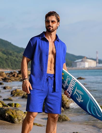 Herren Strick-Sommer-Set – Kurzarmhemd & Shorts