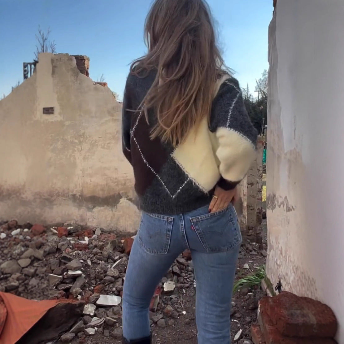 Kurz geschnittener Damen-Karopullover – Street-Fashion Sweater, S–L