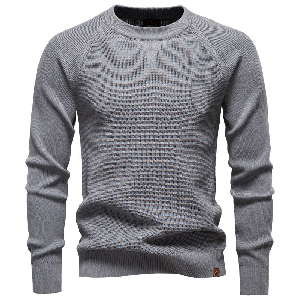 Modischer, einfarbiger Rundhals-Strickpullover für Herren – Hochwertiger Business-Casual-Stil