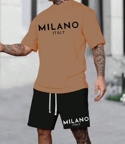 Anzug im europäischen und amerikanischen Stil mit Rundhalsausschnitt und kurzen Ärmeln