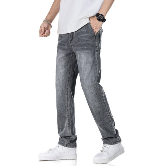 Leichte Herren-Jeans in Hellblau & Hellgrau mit geradem Bein