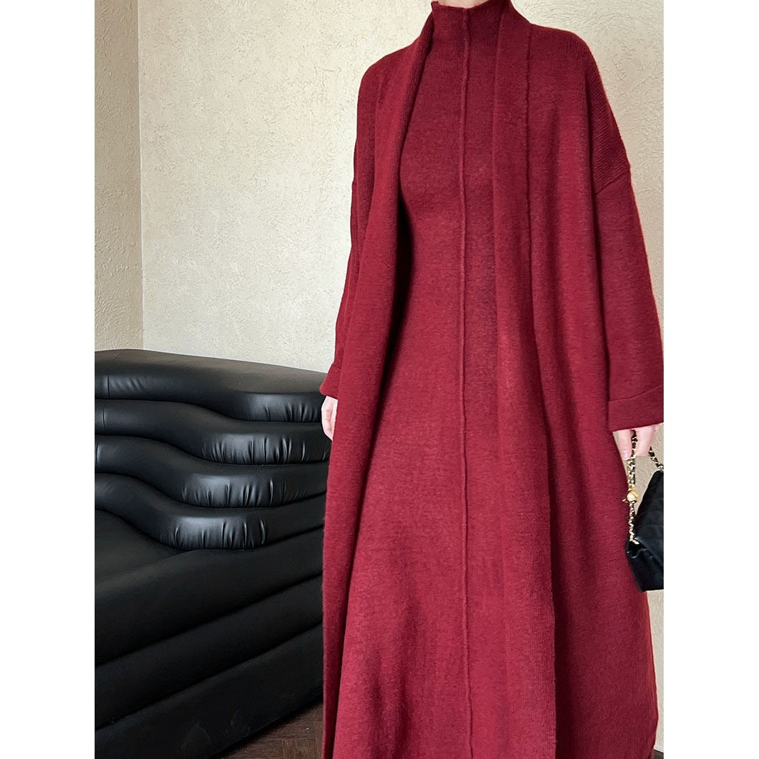 Elegantes Damen Set aus Minikleid & Schal – Einfarbig in Beige, Senfgrün, Dunkelgrau & Beerenrot