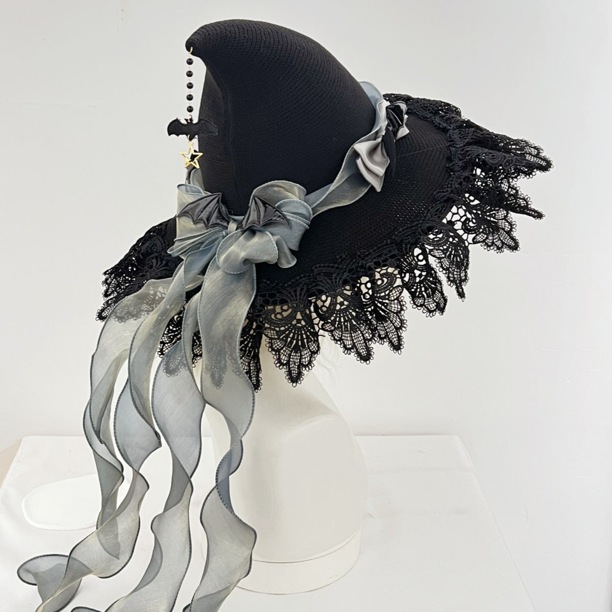 Handgefertigter dunkler Teufel Gothic Lolita Spitzenhexenhut