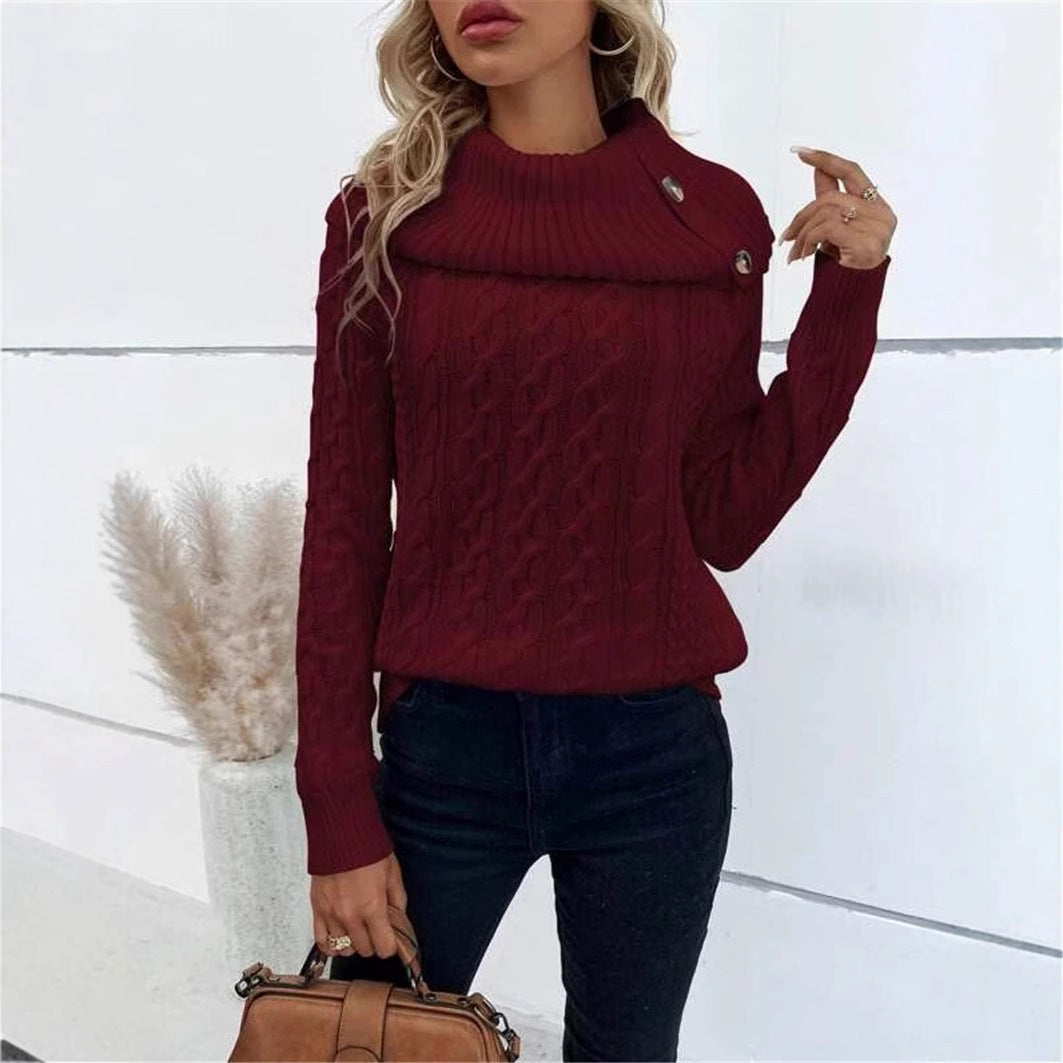 Damen-Stricksweater mit Zopfmuster – Einfarbiger Pullover im europäischen & amerikanischen Stil, S–XL