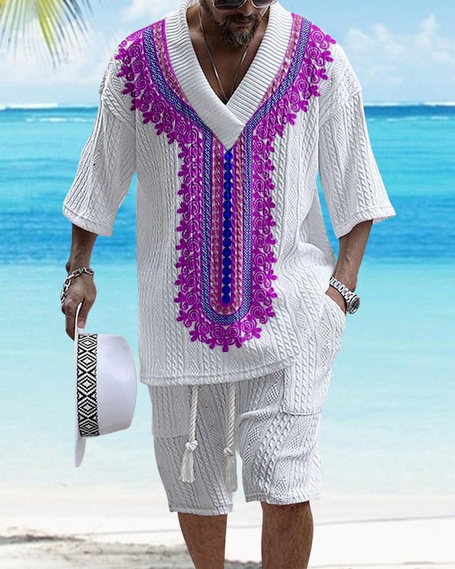 Sommer-Set TH01 aus Strickshirt & Shorts für Herren