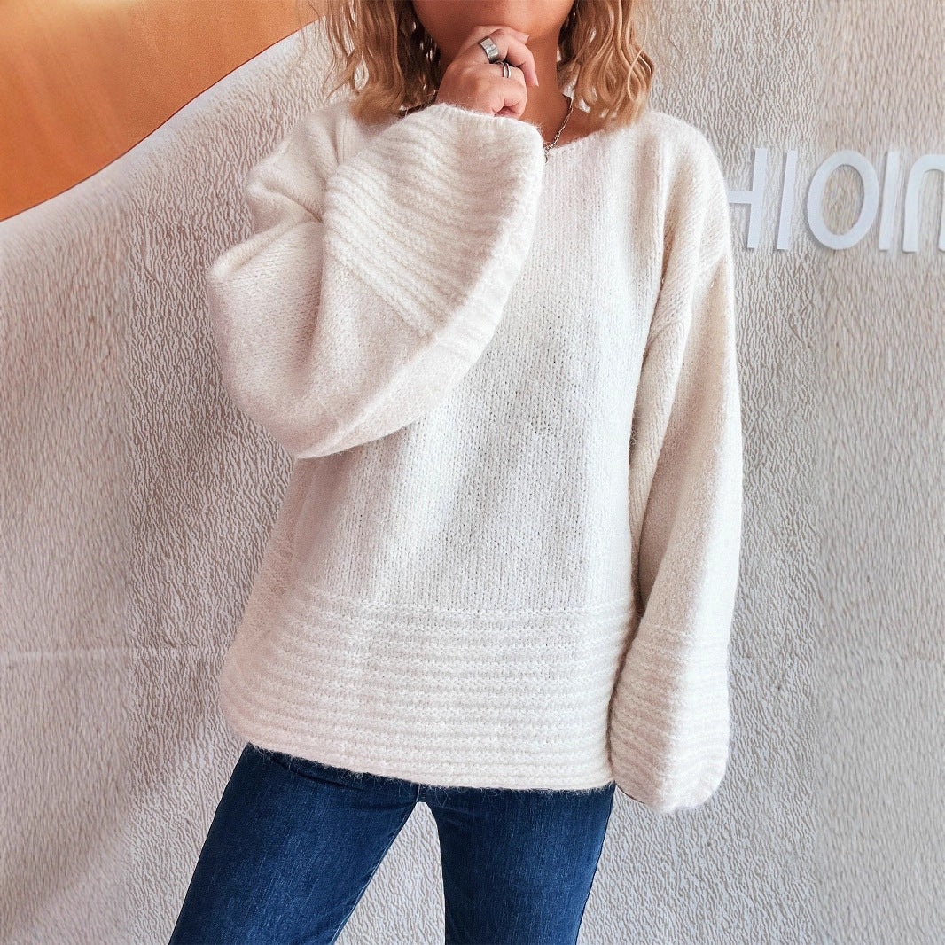 Lässiger, locker gestrickter Rundhalspullover im Vintage-Chic-Stil