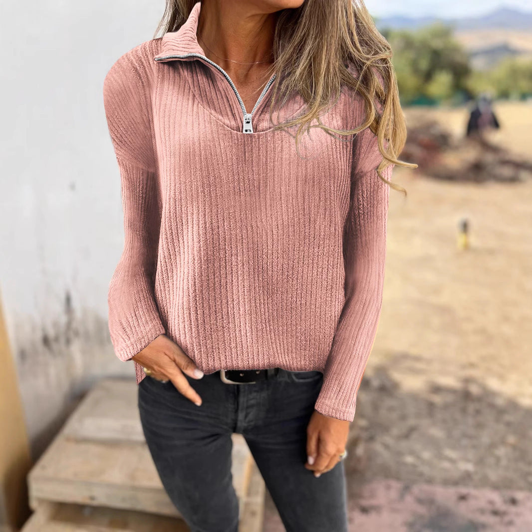 Pullover mit Reißverschluss, langärmeliger Strickpullover, Freizeitmantel