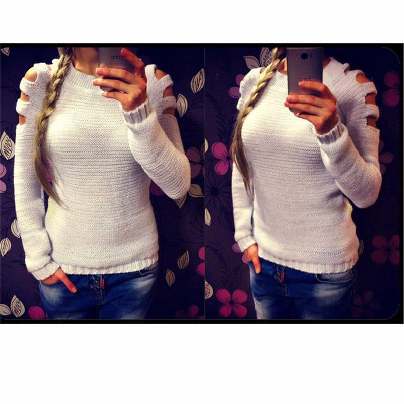 Damenpullover mit Lochstrick und Flausch – Weiß & Grau, S–XL