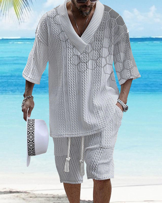 Sommer-Set TH01 aus Strickshirt & Shorts für Herren