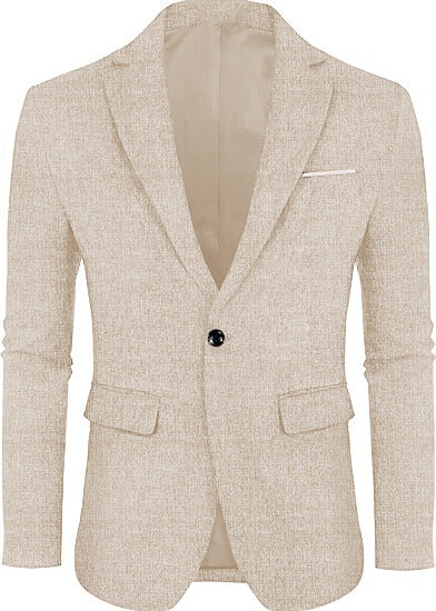 Leinen-Freizeit-Anzugjacke mit einem Knopf, leicht, einfarbig, flacher Kragen, Herren