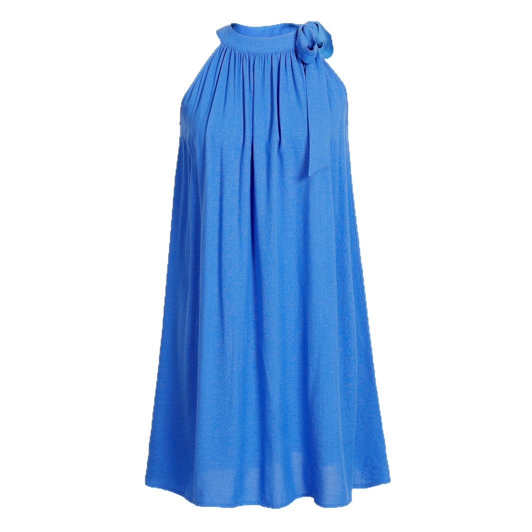 Ärmelloses Midikleid in Blau mit breitem Taillenbund, S–L