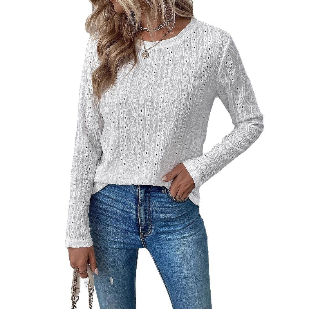 Elegantes Langarmshirt in Uni-Optik – Rundhals & ausgesparte Details