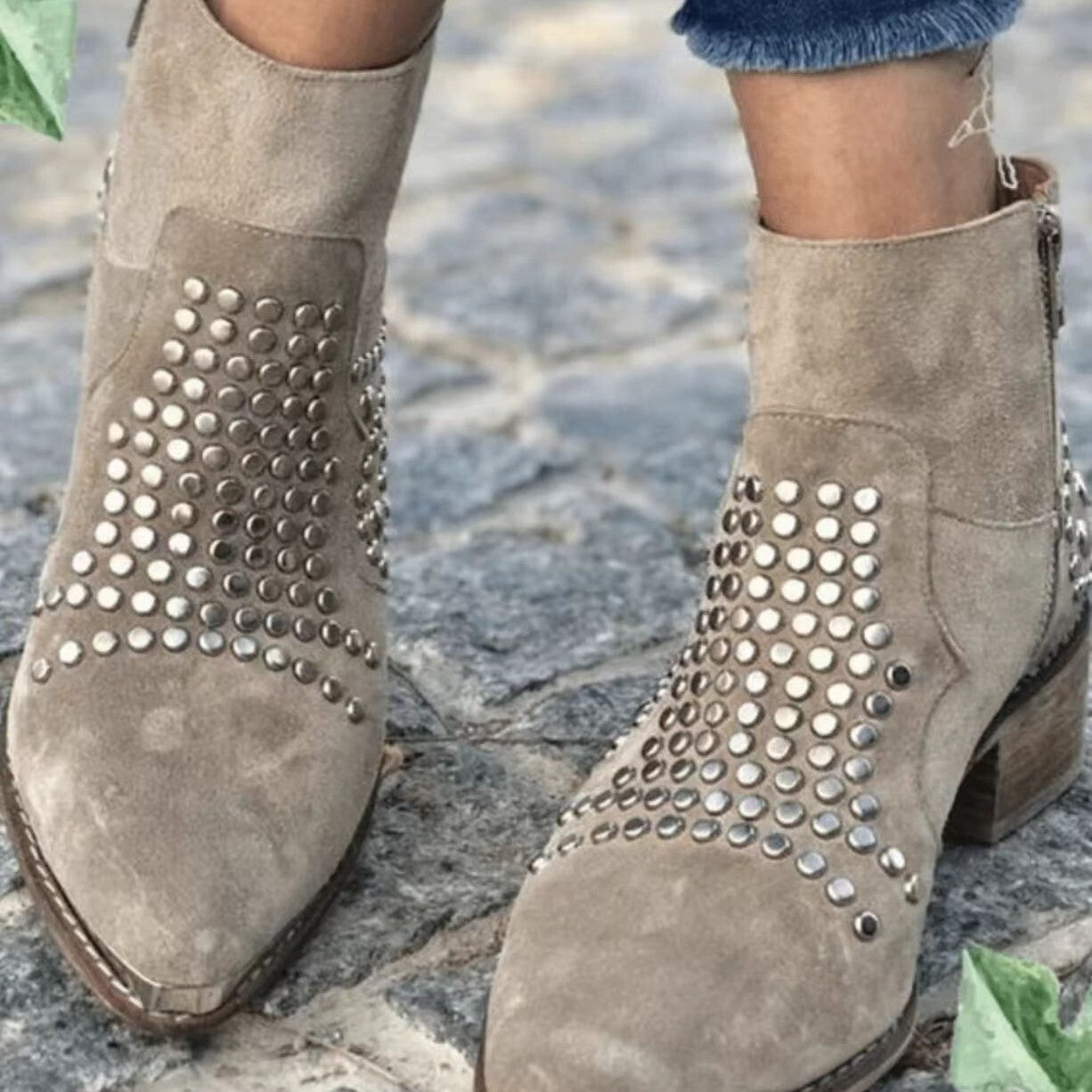 Retro-Stiefeletten für Damen in großen Größen mit seitlichem Reißverschluss, dickem Absatz, Pailletten und Strasssteinen