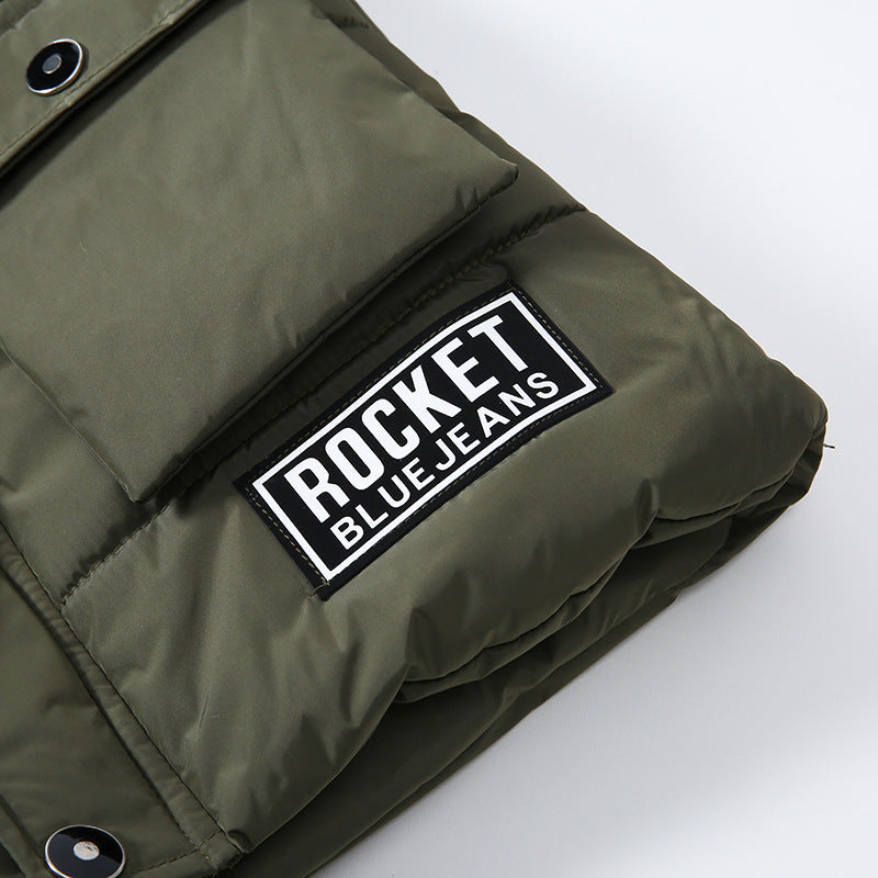 Jungenjacke aus Baumwolle, großer Pelzkragen, wattiert und warm