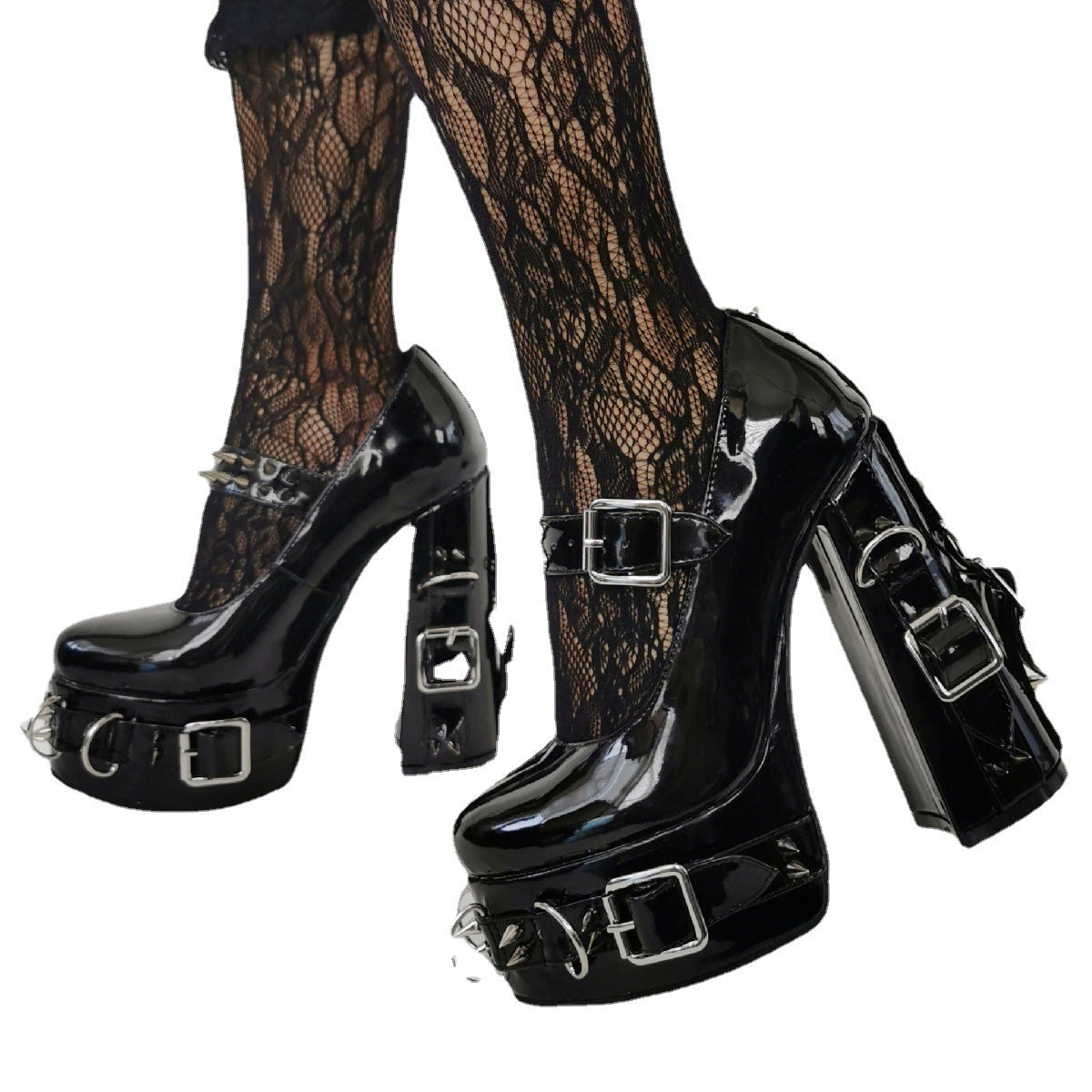 Europäische und amerikanische Gothic-Schuhe mit Rivet Y2g, Plateauschuhe für Damen, dicke Absätze, große Größen