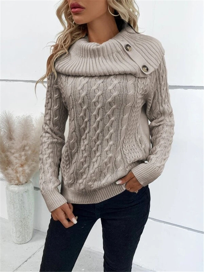 Damen-Stricksweater mit Zopfmuster – Einfarbiger Pullover im europäischen & amerikanischen Stil, S–XL
