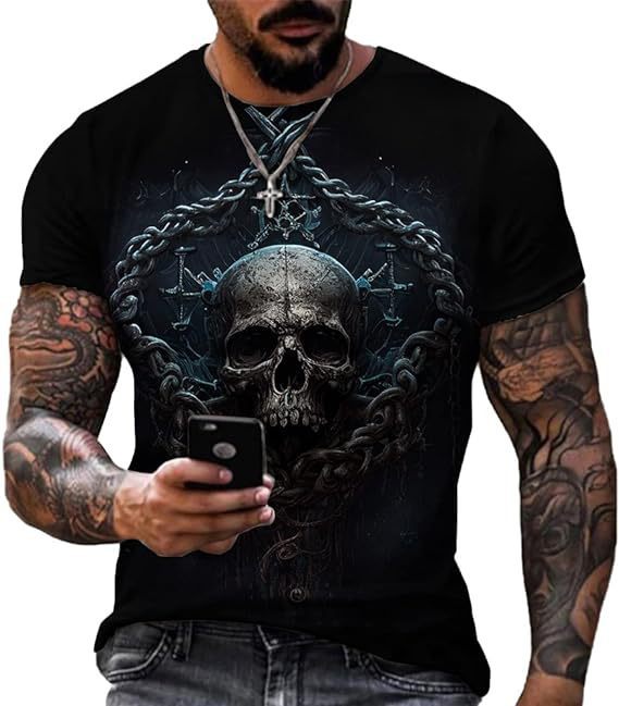 Bedrucktes Herren-T-Shirt mit Totenkopfmotiv, Kurzarm, Rundhalsausschnitt – Bestseller