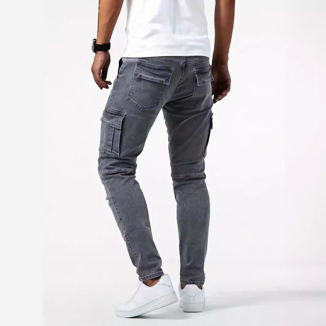 Lässige Herren-Cargohose, stylische Stretchhose der Marke Tide, Frühling/Sommer, Grau, Neu, Passform, gerader Schnitt, leichte Jeans