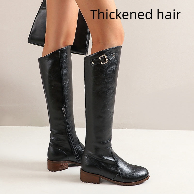 Retro-lässige Damen-Stiefeletten mit klobigem Absatz im Ritterstil