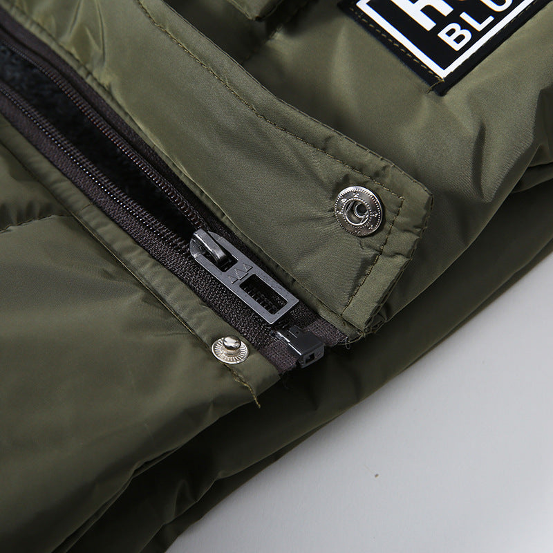 Jungenjacke aus Baumwolle, großer Pelzkragen, wattiert und warm