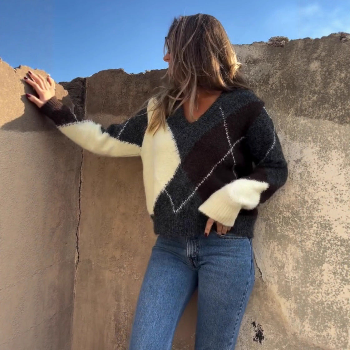 Kurz geschnittener Damen-Karopullover – Street-Fashion Sweater, S–L