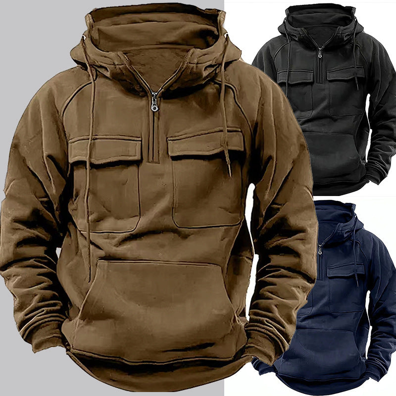 Herren-Kapuzenpullover mit Reißverschluss, Kordelzug und Tasche – Modisches, lässiges Sport-Sweatshirt