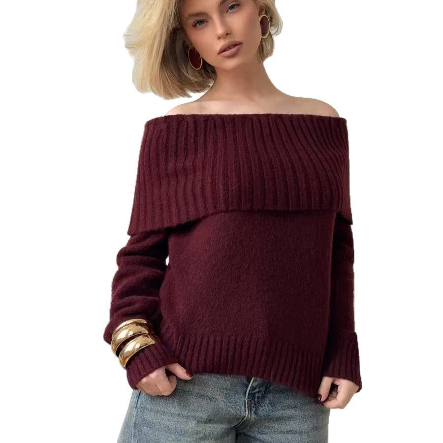 Schulterfreier Strickpullover aus Acryl – Einheitsgröße 42–48