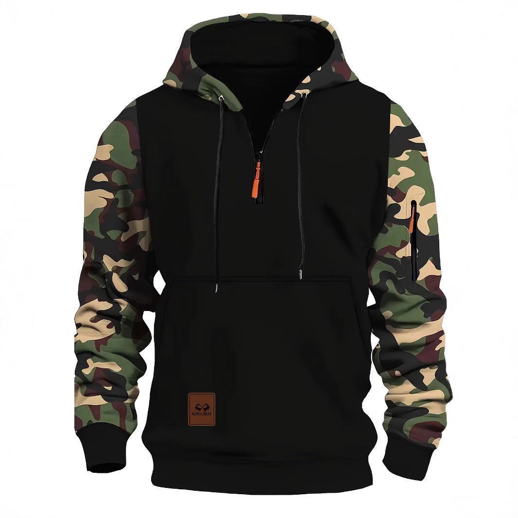 Herren Camouflage Hoodie – Vintage Zip Sweatjacke