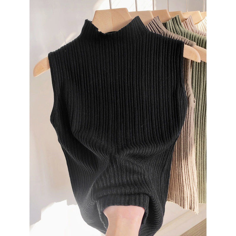 Korean-Style Basic-Strickweste für Damen – Halber Turtleneck