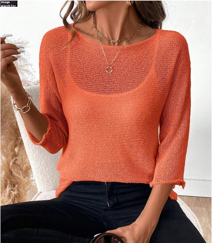 Elegantes Damentop mit 3/4-Ärmel – Leicht & Durchscheinend, S–3XL