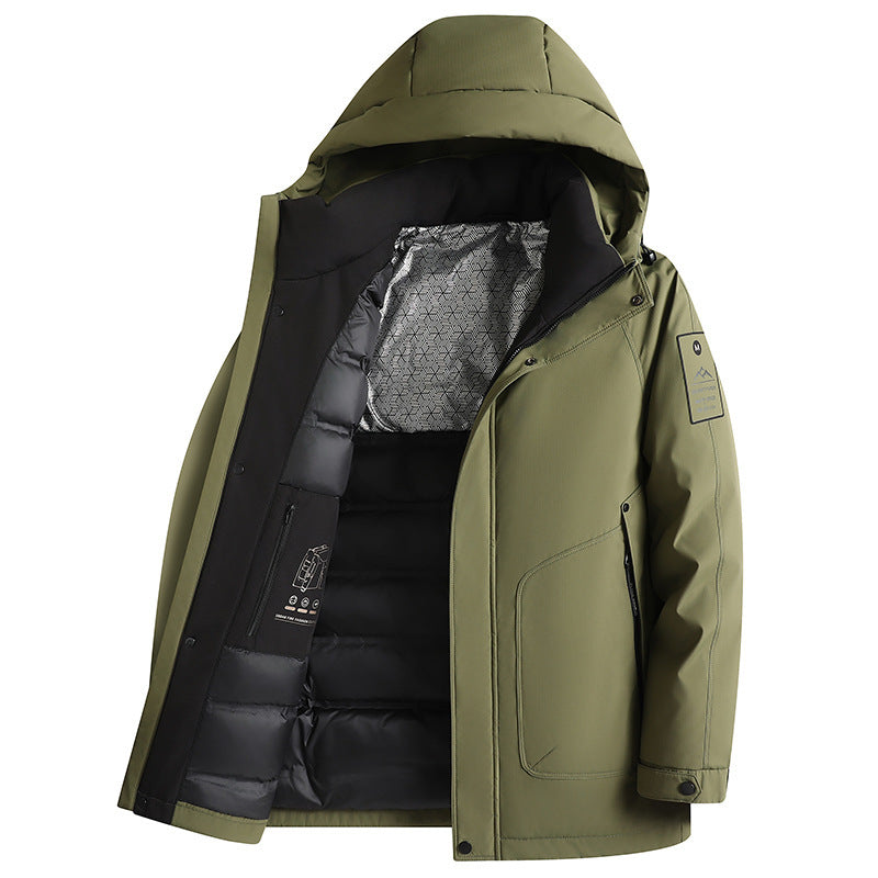 Outdoor-Kapuzenjacke mit weißer Entendaunenfüllung