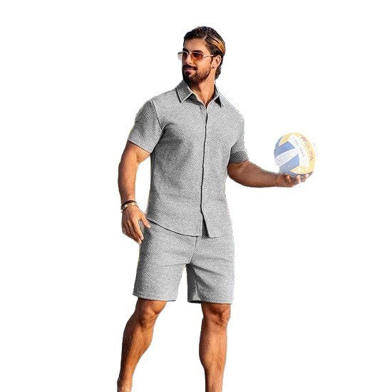 Herren Strick-Sommer-Set – Kurzarmhemd & Shorts