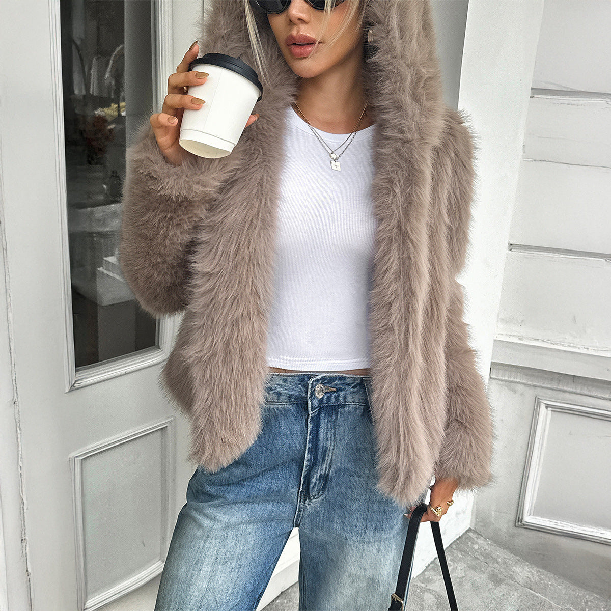 Plüsch-Felljacke für Damen – Langer Ärmel & Superweich