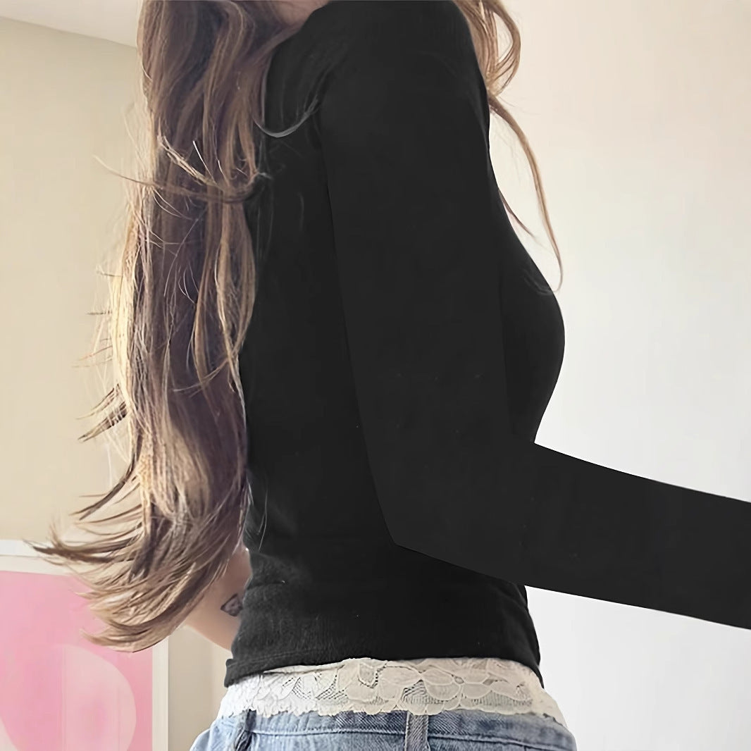 Raffiniertes Spitzen-Langarmshirt im Fake-Zweiteiler-Look