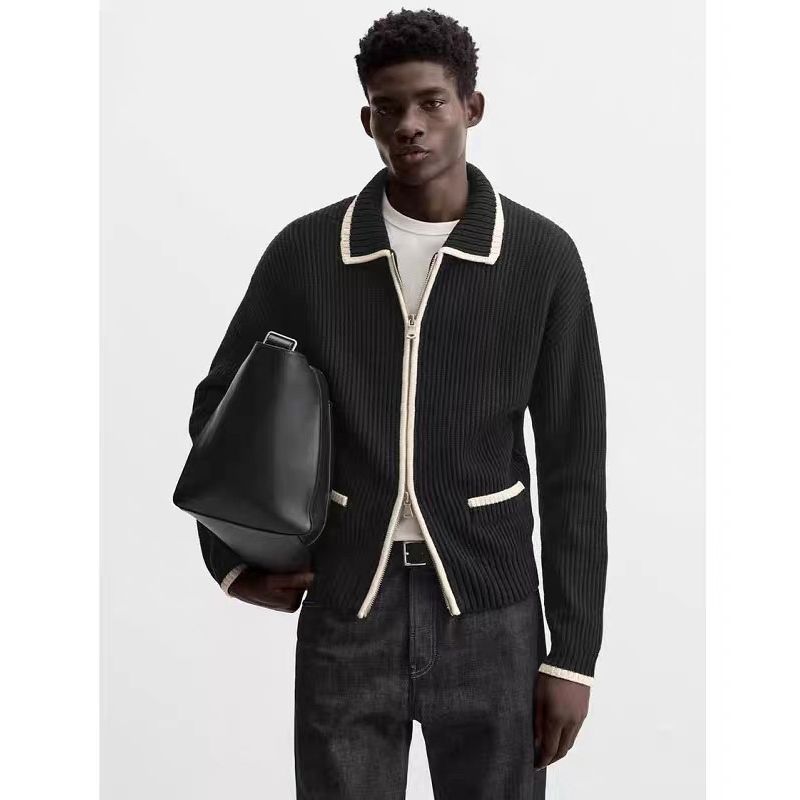 Modischer Herren-Cardigan mit kontrastfarbenem Reißverschluss