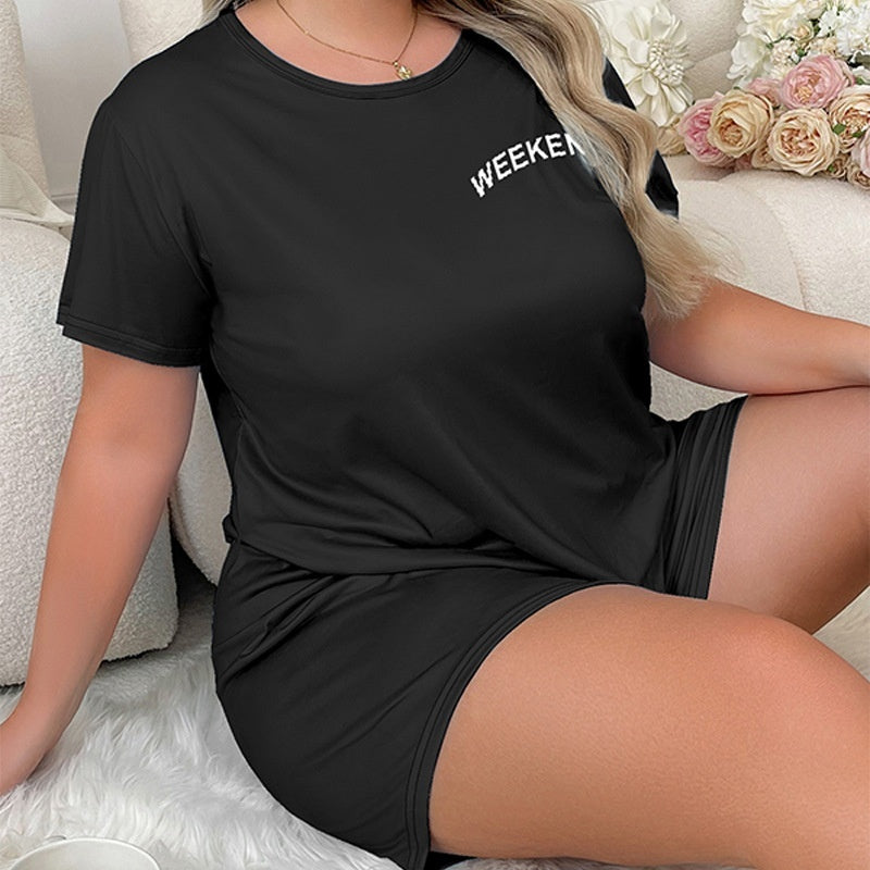 Schwarzes Milk-Silk-Homewear-Set für junge Frauen (Shorts & 3/4-Arm-Top)