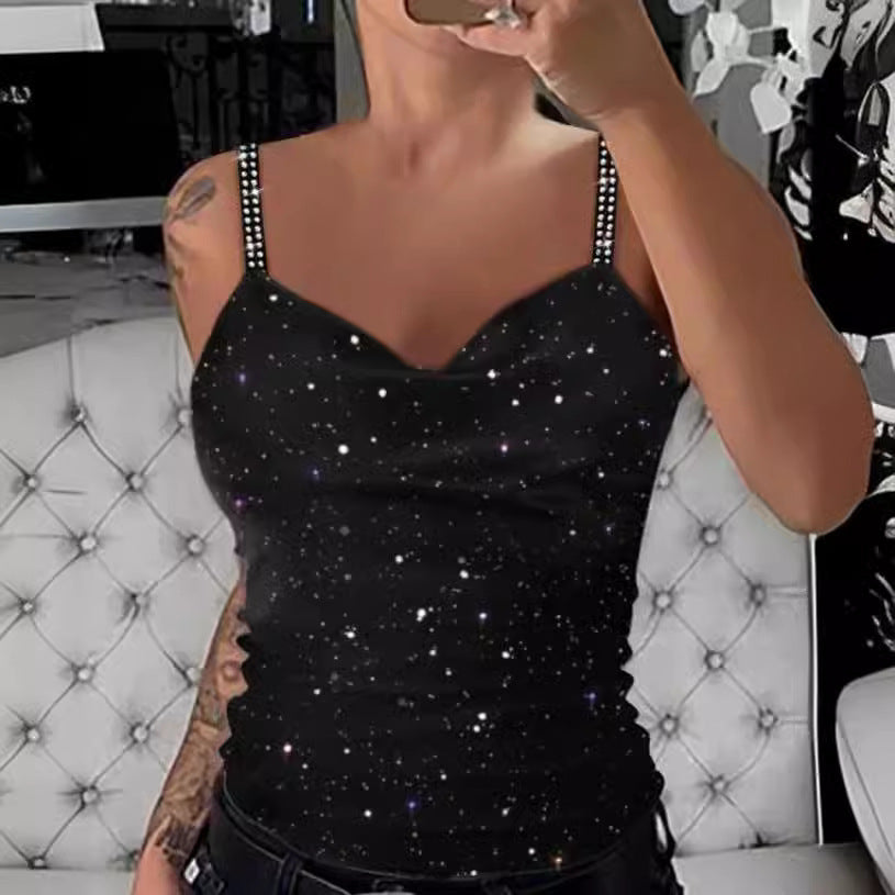 Glamouröses Strass-Top für den Sommer – Träger & V-Ausschnitt