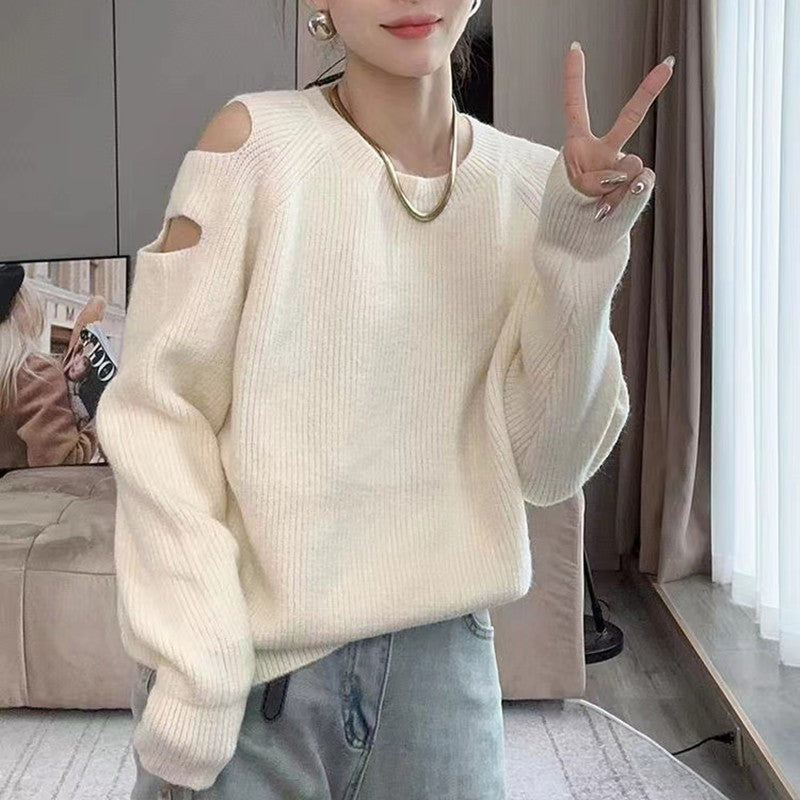 Schulterfreier Strickpullover im Socialite-Stil – Einheitsgröße