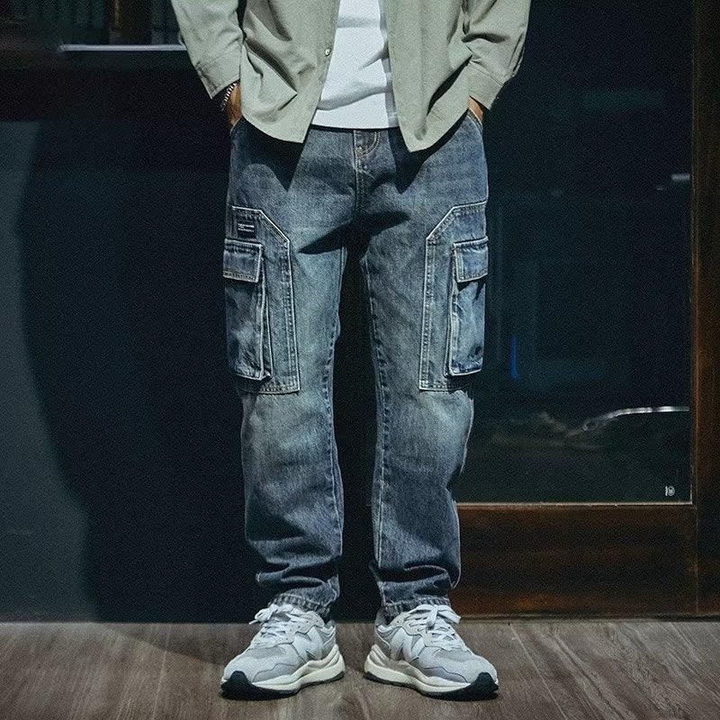 Basic Freizeit-Jeanshose aus blauem Denim mit Reißverschluss