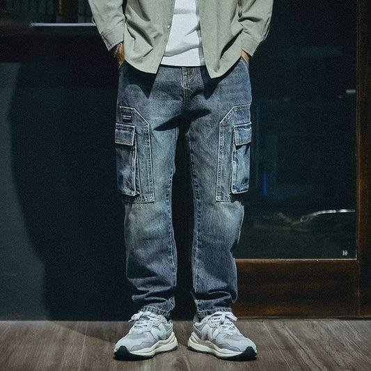 Basic Freizeit-Jeanshose aus blauem Denim mit Reißverschluss