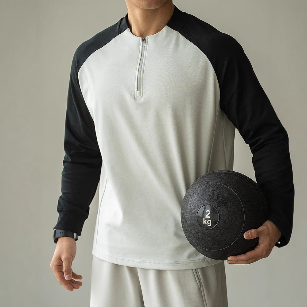 Sportliches Kontrastshirt mit Zipper – Langarm