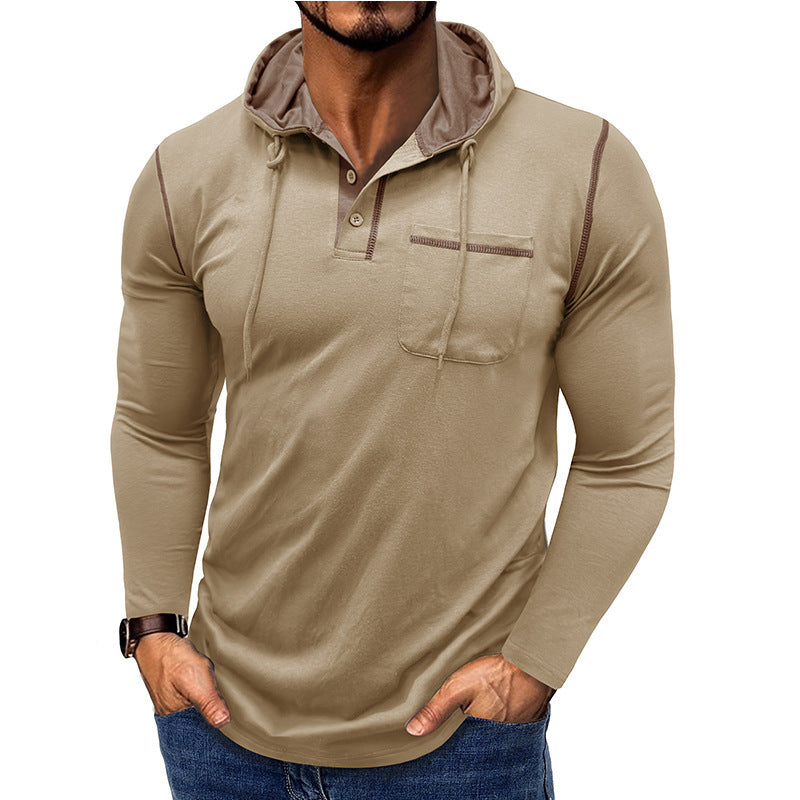 Herren Langarm-T-Shirt mit Kapuze, Henley-Shirt, Outdoor-Top