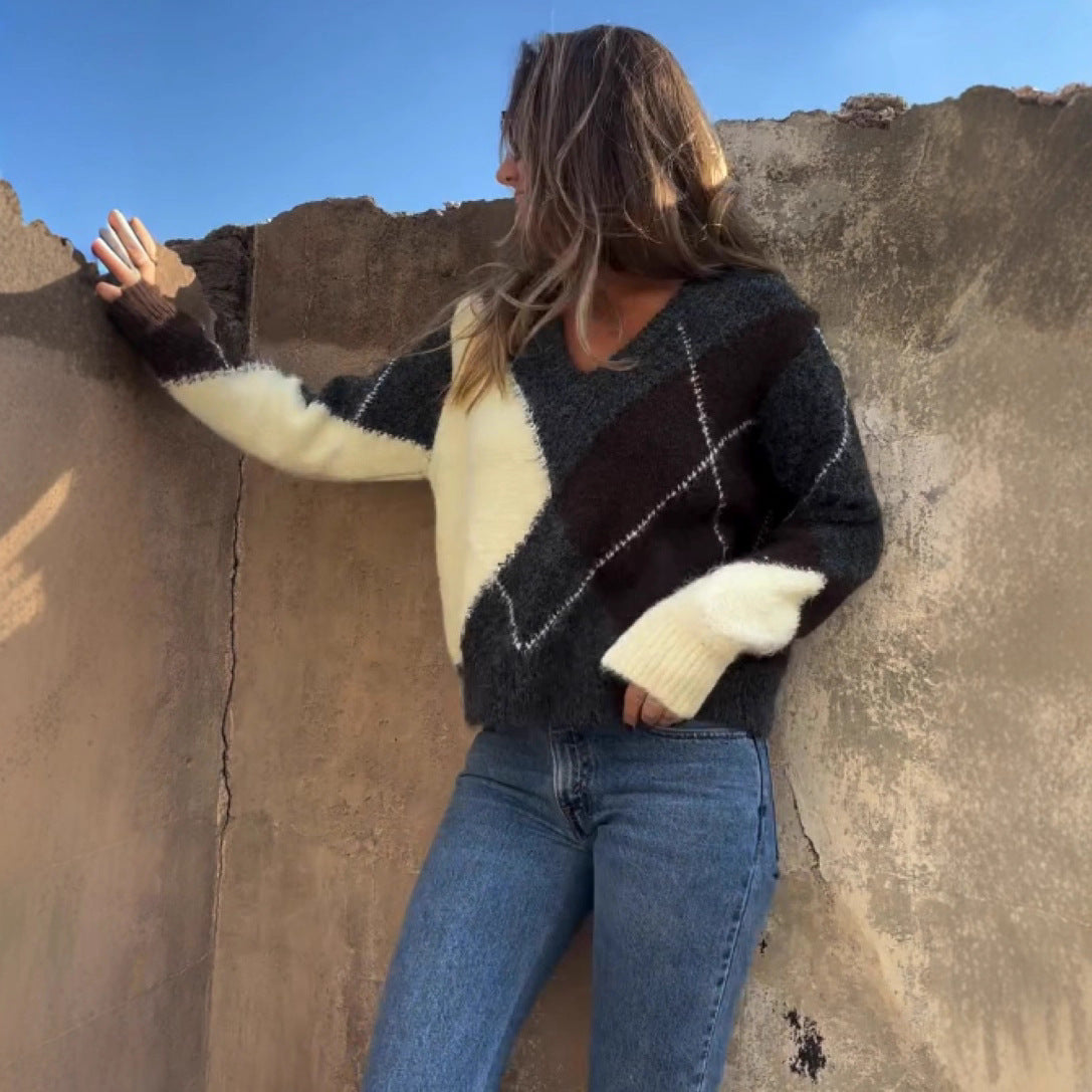 Kurz geschnittener Damen-Karopullover – Street-Fashion Sweater, S–L