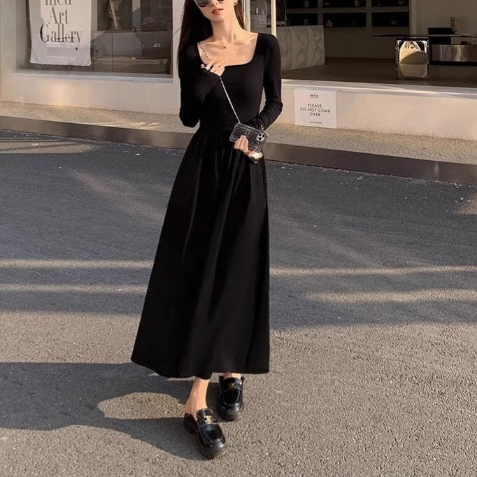 Langärmeliges Maxikleid mit Gummizug-Taille aus Polyester, One Size